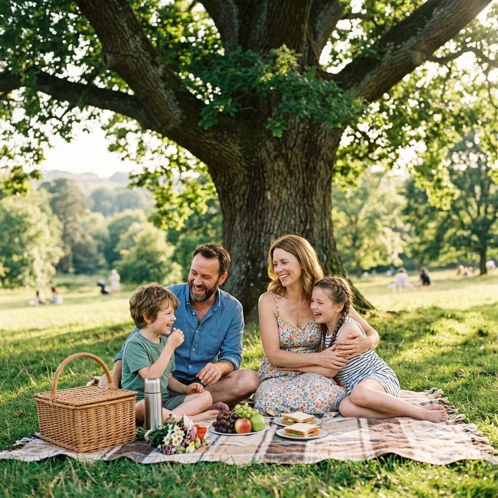 Forest or park photo animation prompt example with moving leaves